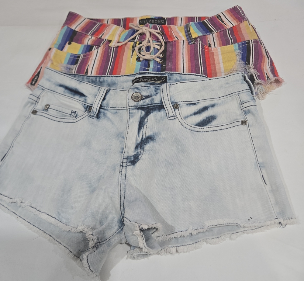 Billabong Mini Multicolor Striped Lace-Up & Lovesick Light Wash Denim Shorts,